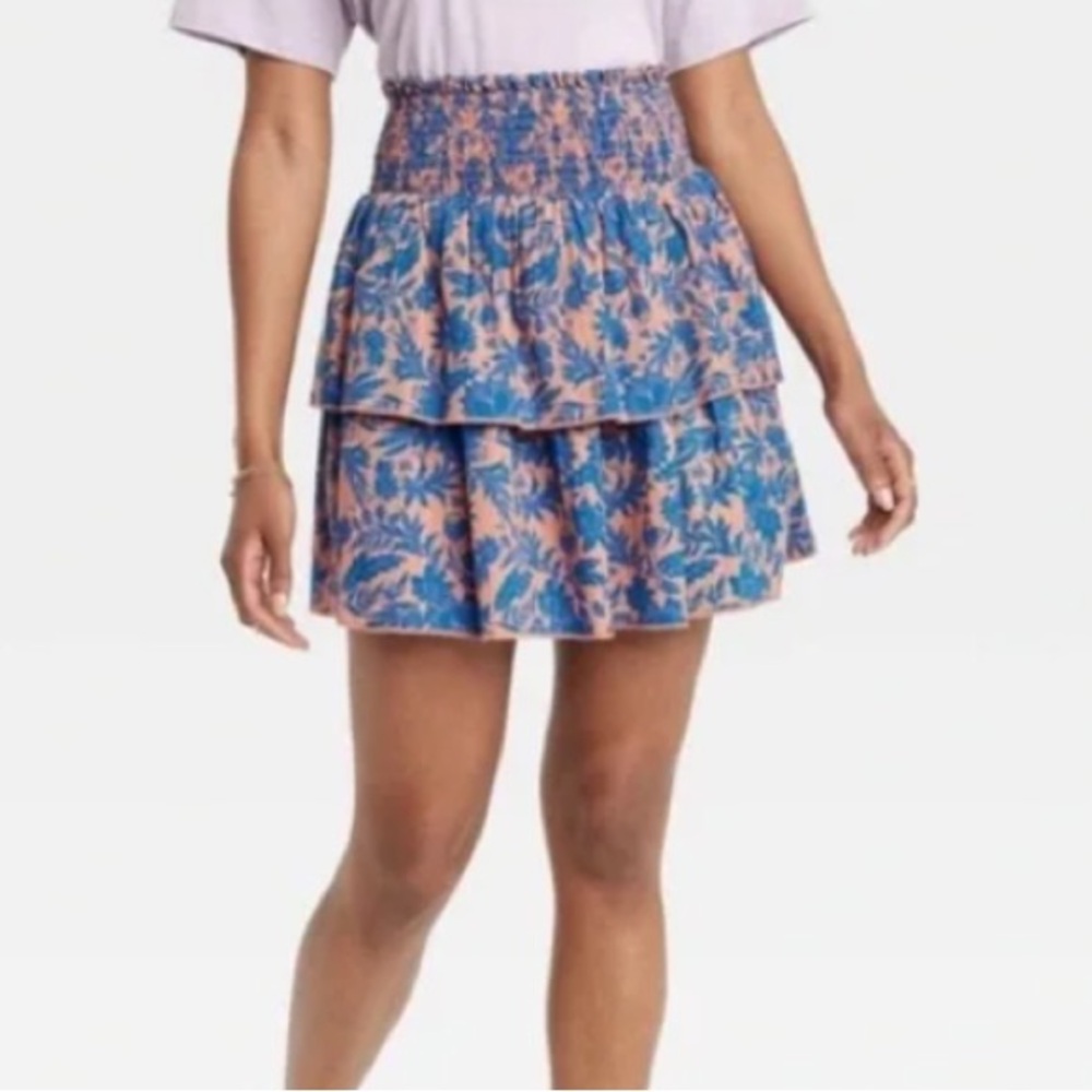 Universal Thread Blue Floral Layered Mini Skirt Size Large